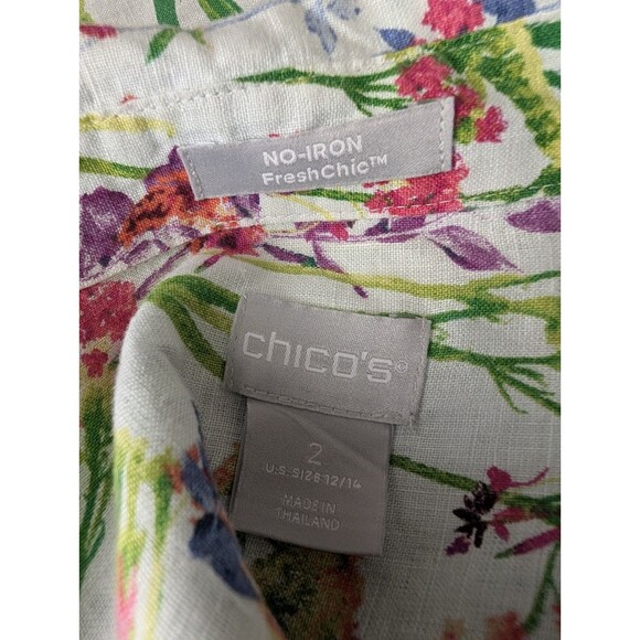 Chico's No Iron FreshChic 100% Linen Floral Print 3/4 Sleeve Button-Up Shirt 2 L - Picture 9 of 9